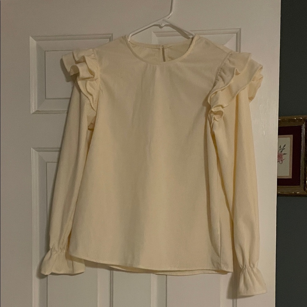 Elegant Cream Ruffle Sleeve Women's Top